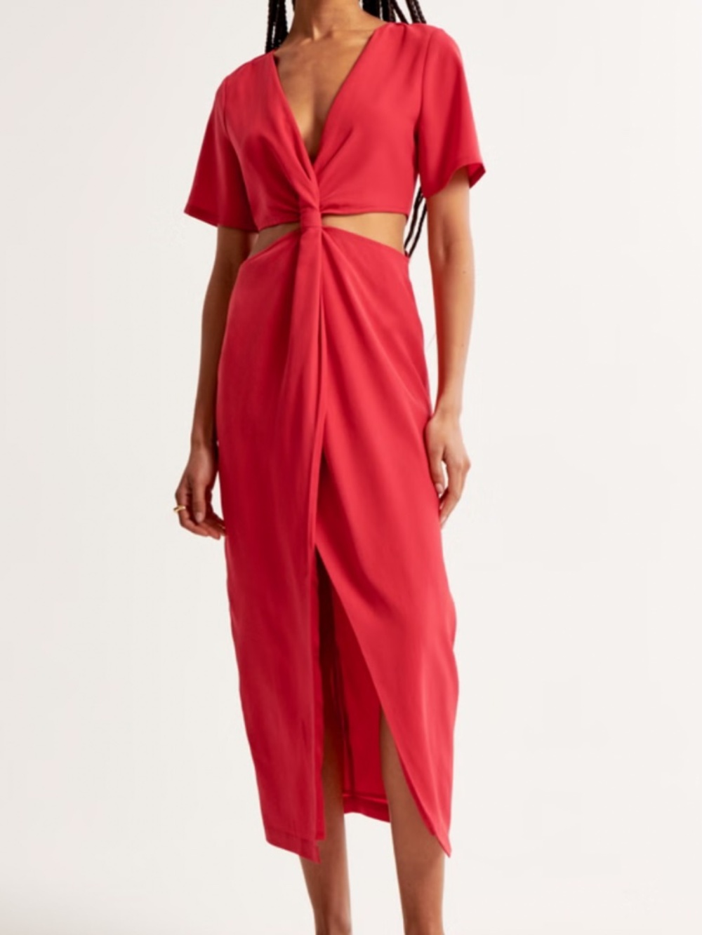 Knotted Cutout Midi Dress Size XS red color